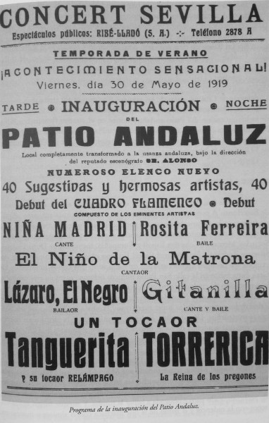 Flamenco poster from 19th century featuring artists' nicknames